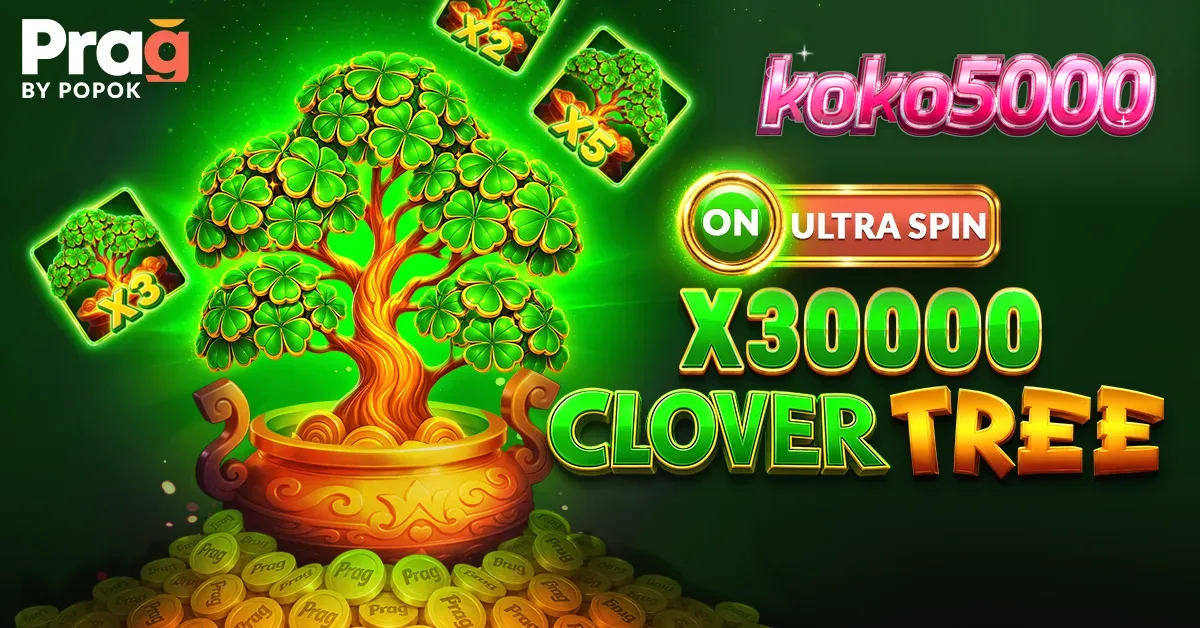 Tampilan layar permainan slot Clover Tree x30000 Prag dengan simbol buah dan semanggi